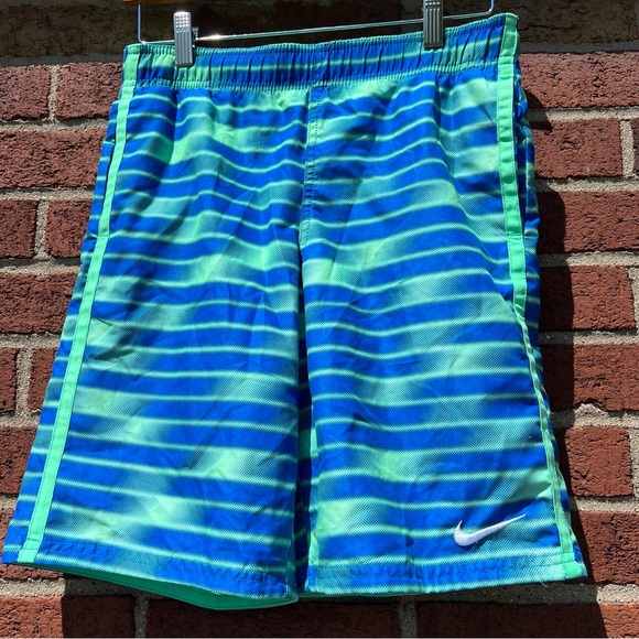 Nike Boys Swim Shorts Water Trunks Blue Green Medium Ness7659 Built in Mesh - Picture 1 of 10